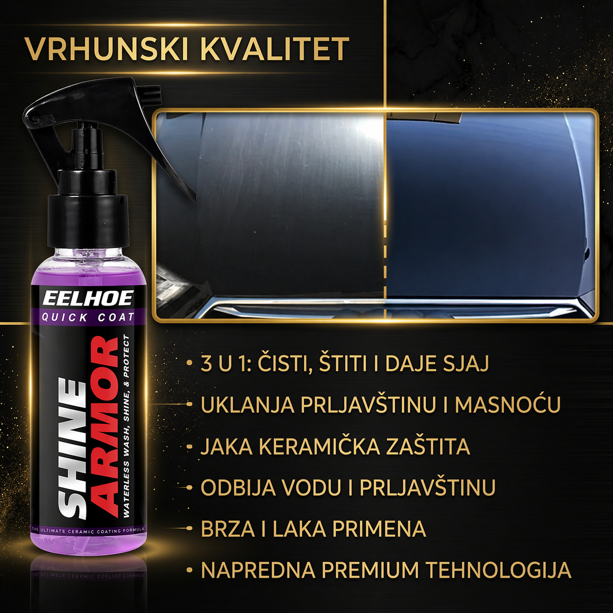 Shine Armor 3u1 Sprej – Čisti, Štiti i Daje Sjaj Bez Ribanja