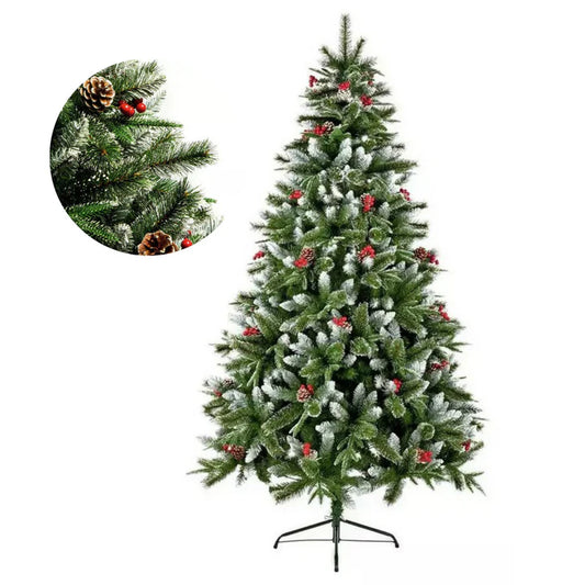 SNEŽNA NOVOGODIŠNJA JELKA SA BOBICAMA I SNEGOM – LUKSUZNA, GUSTA I REALISTIČNA