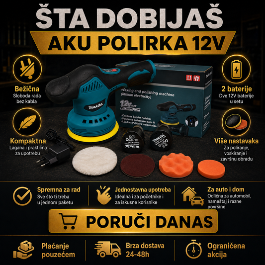 MAKITA AKU POLIRKA SA DVE BATERIJE I NASTAVCIMA