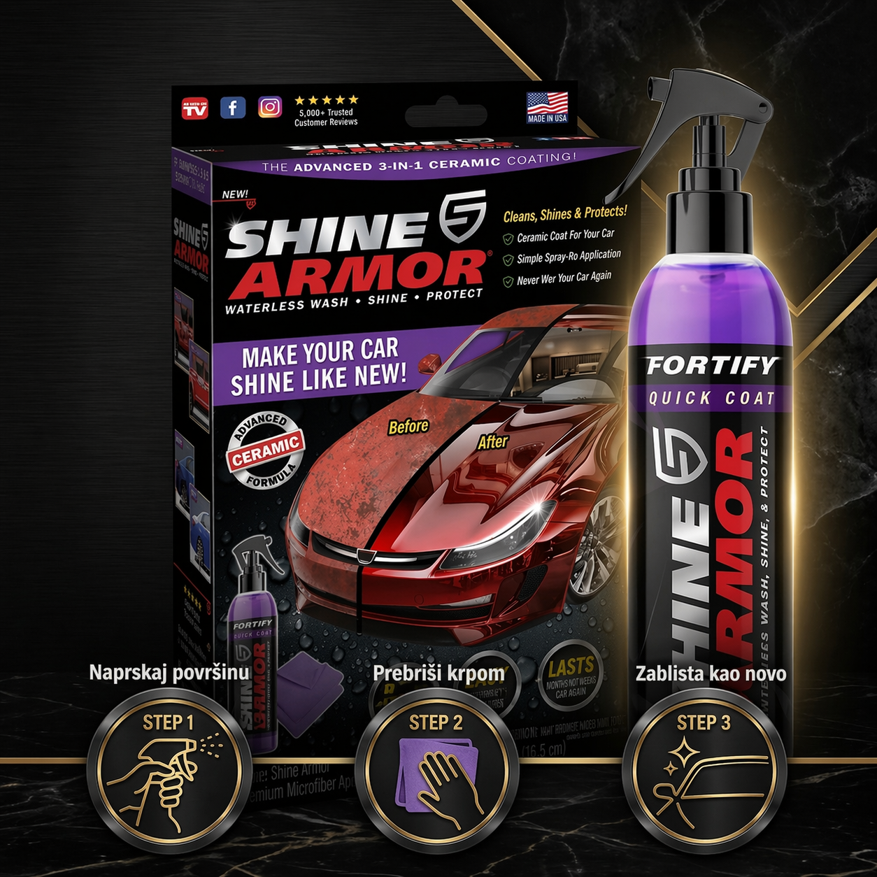Shine Armor 3u1 Sprej – Čisti, Štiti i Daje Sjaj Bez Ribanja