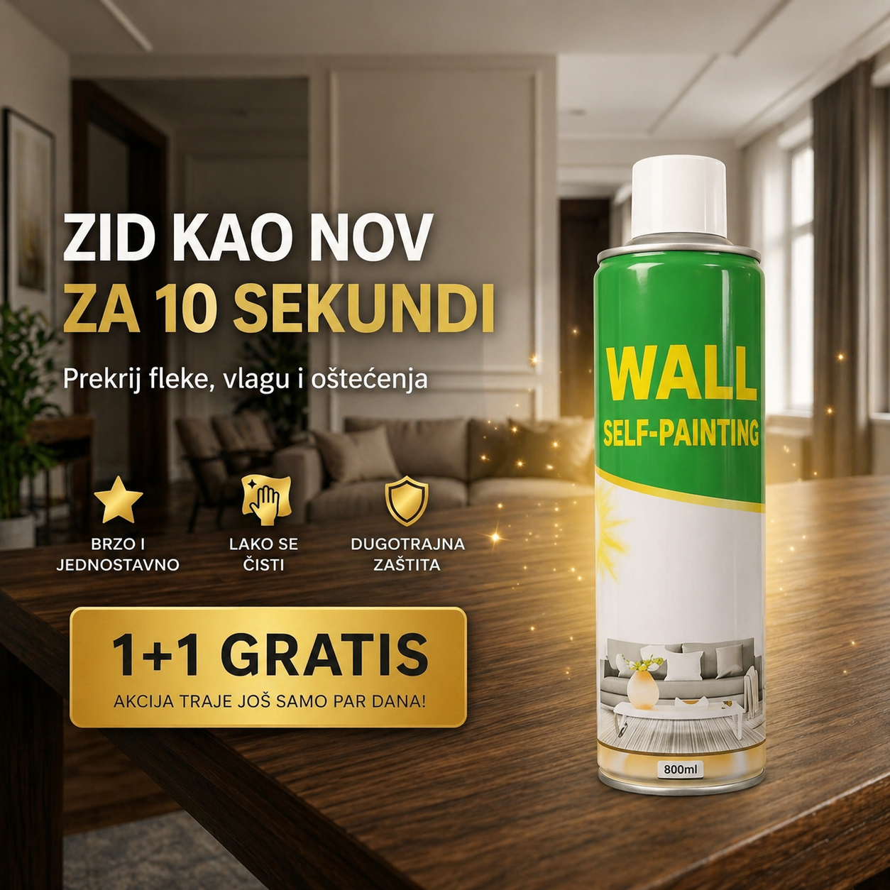 Sprej za renoviranje zidova – Zid kao nov za 10 sekundi 1+1 AKCIJA