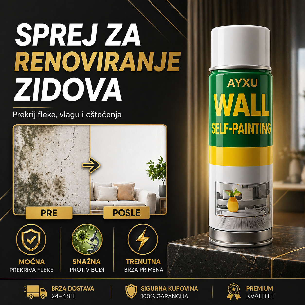 Sprej za renoviranje zidova – Zid kao nov za 10 sekundi 1+1 AKCIJA