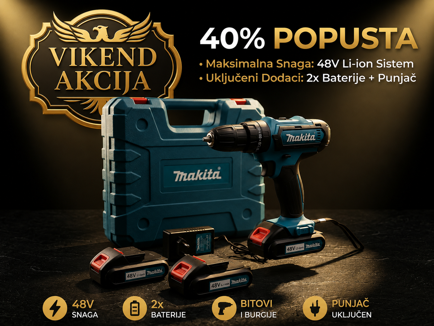 AKU BUŠILICA MAKITA 48V – KOMPLETAN SET ZA SVAKI POSAO