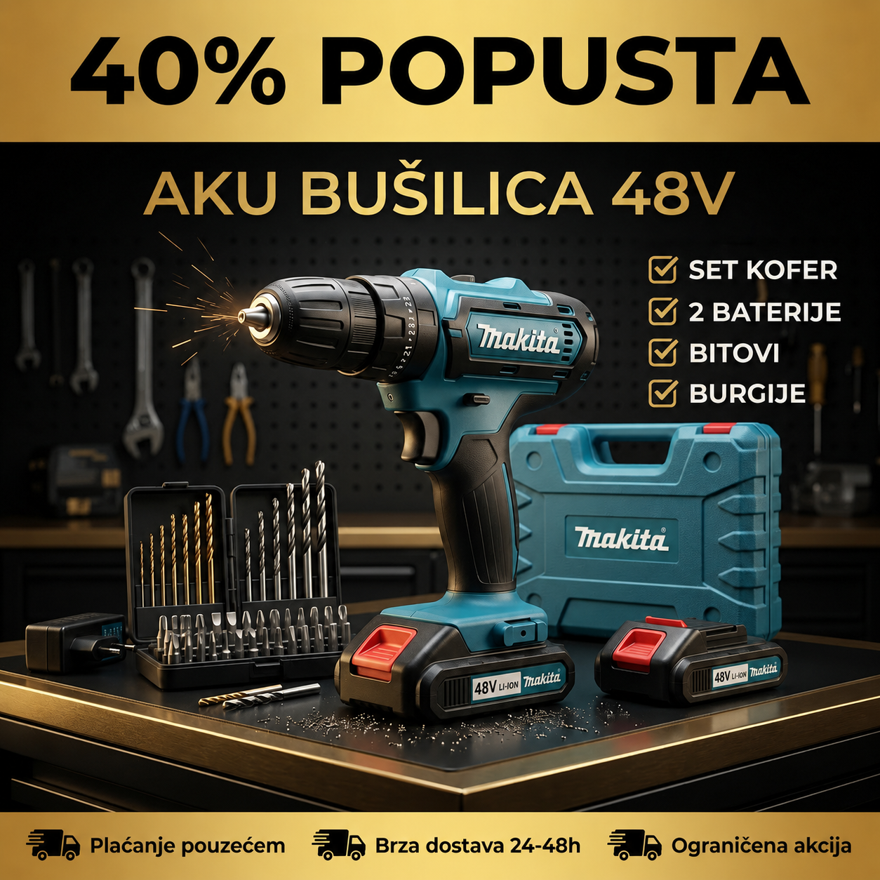AKU BUŠILICA MAKITA 48V – KOMPLETAN SET ZA SVAKI POSAO