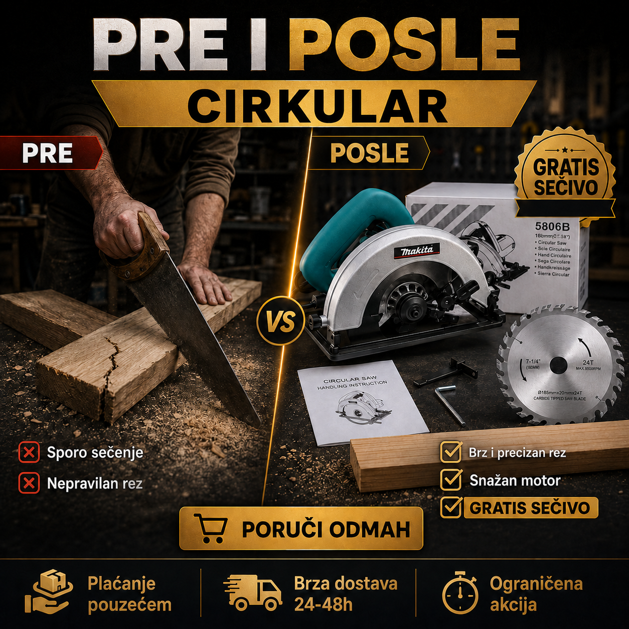 MAKITA CIRKULAR SA GRATIS SEČIVOM – KRUŽNA TESTERA