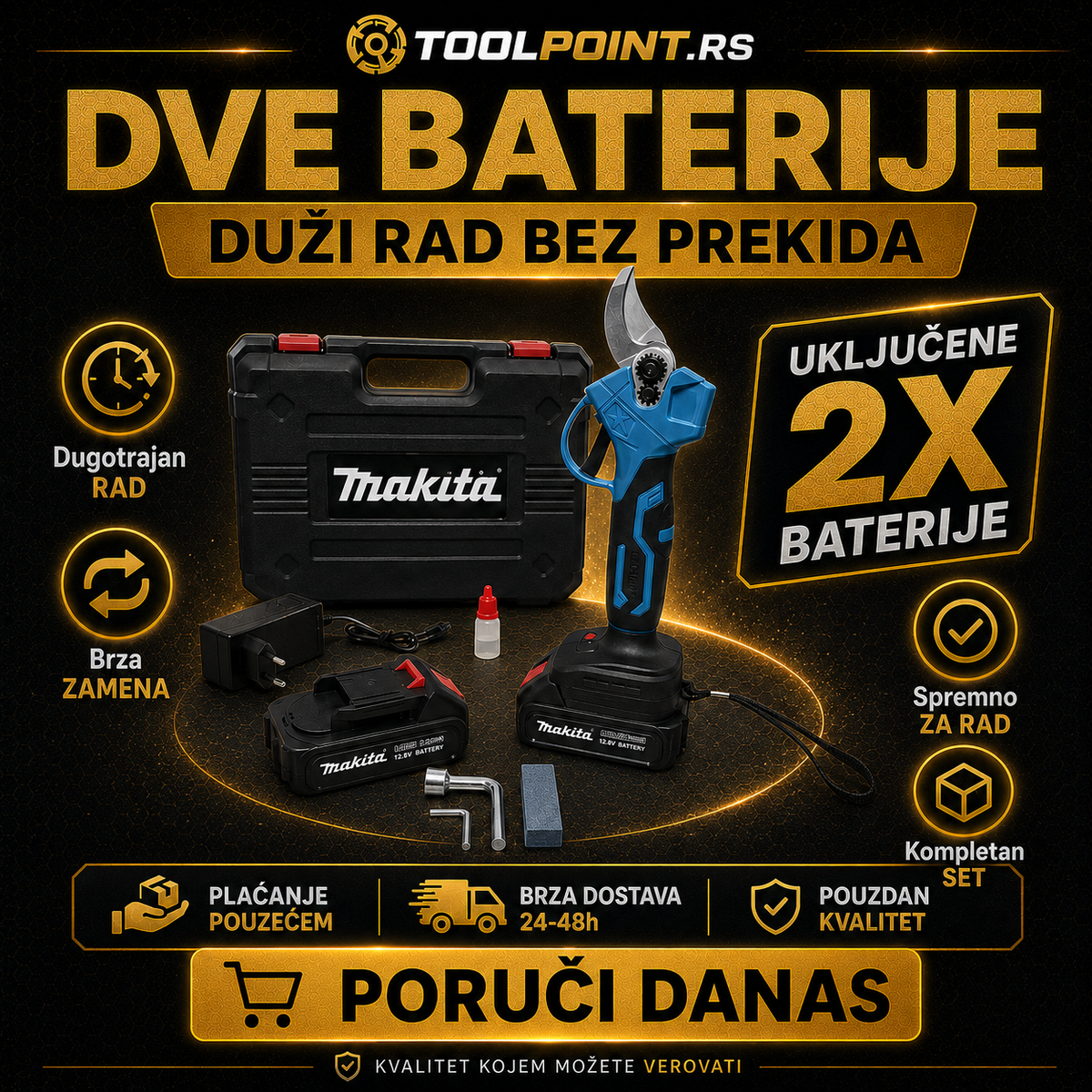 AKU MAKAZE ZA OREZIVANJE GRANA SA DVE BATERIJE