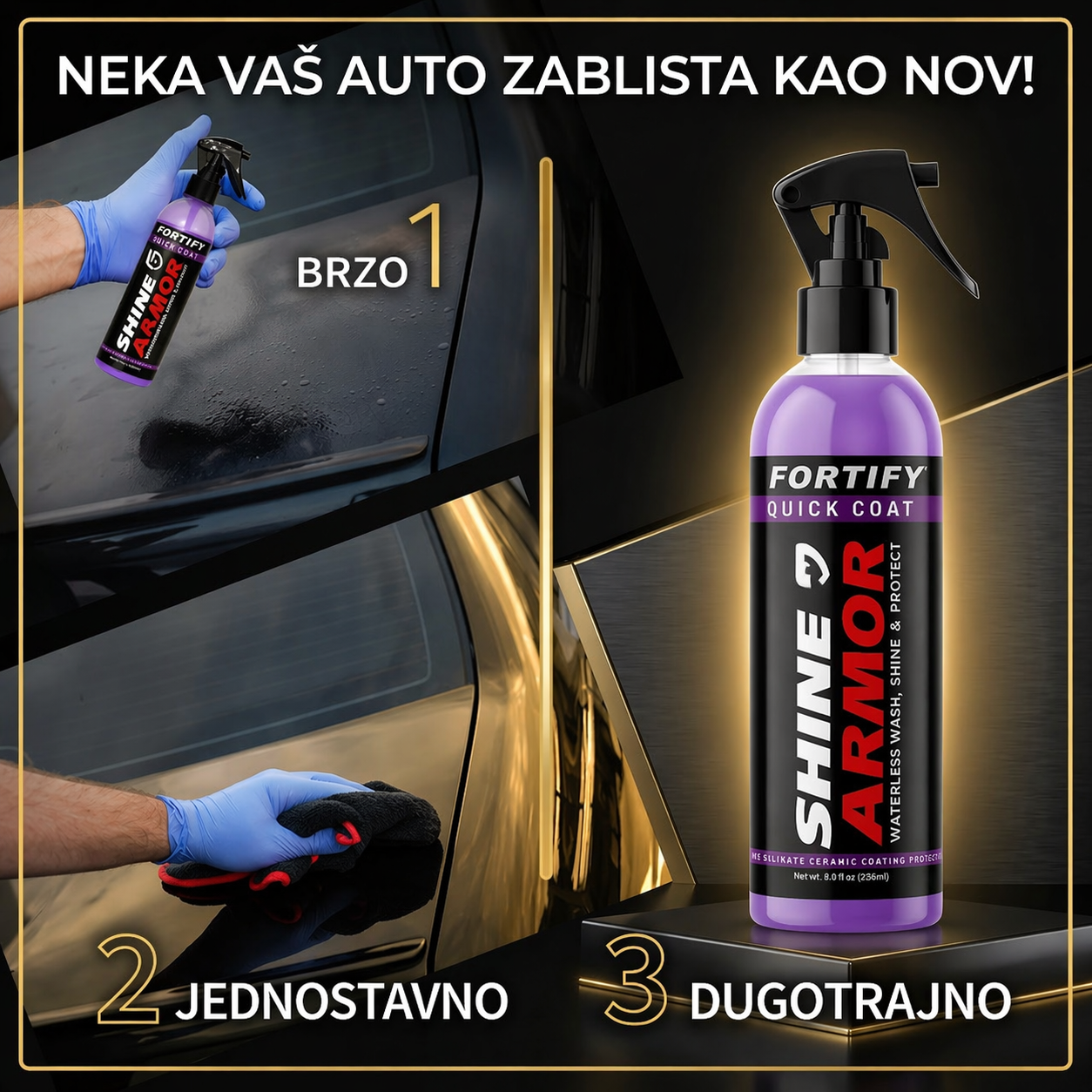 Shine Armor 3u1 Sprej – Čisti, Štiti i Daje Sjaj Bez Ribanja