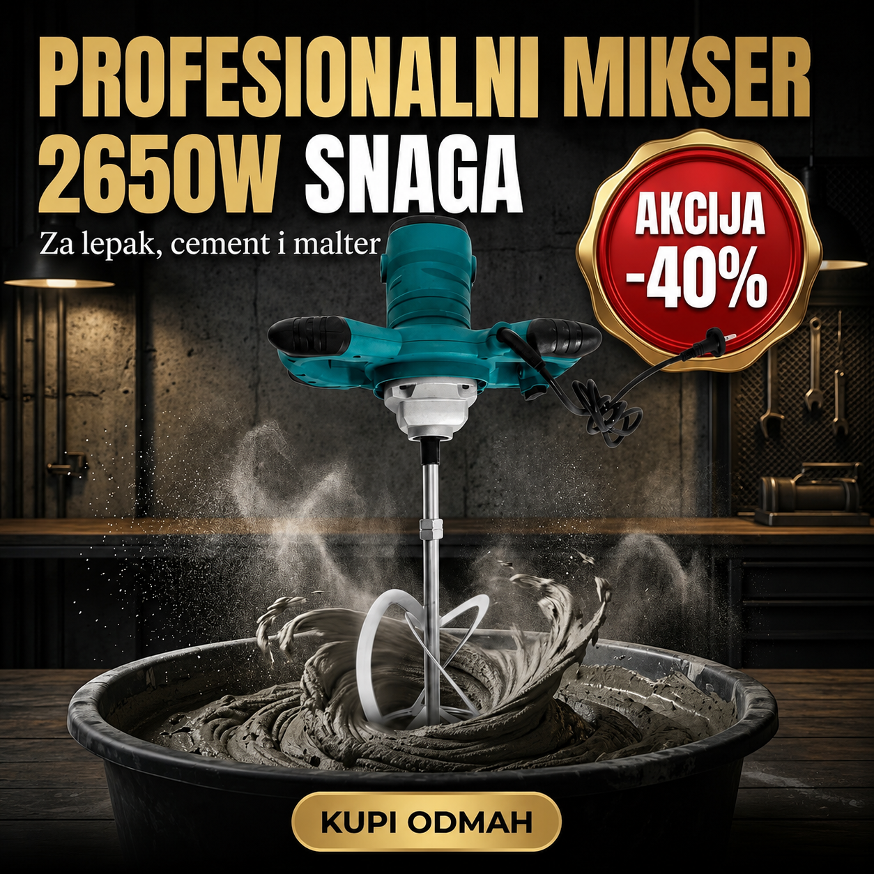 PROFESIONALNI MIKSER MAKTA 2650W — SNAGA ZA SVAKI GRAĐEVINSKI POSAO