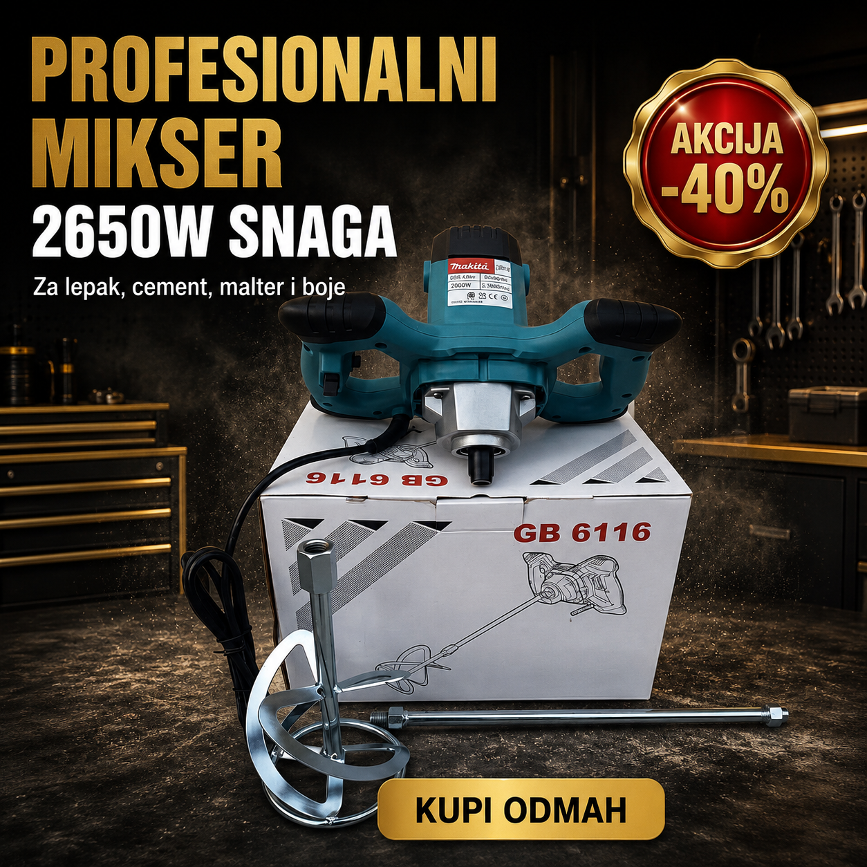 PROFESIONALNI MIKSER MAKTA 2650W — SNAGA ZA SVAKI GRAĐEVINSKI POSAO